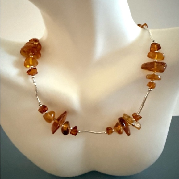 Natural Amber Honey Colored Sterling Silver Necklace - Picture 2 of 5